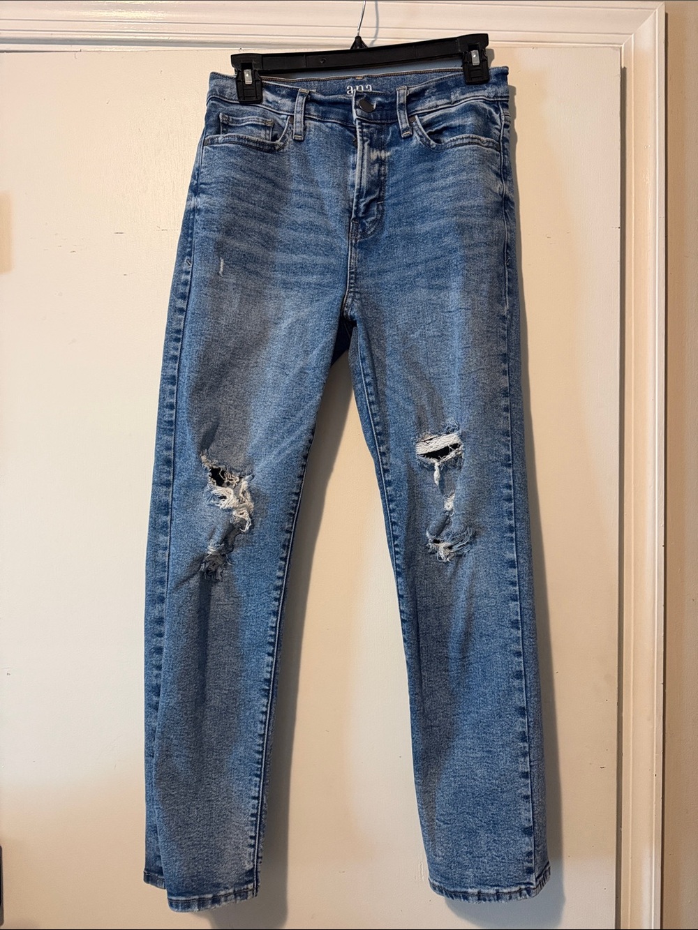 a.n.a Distressed Straight-Leg Jeans in Light Blue
